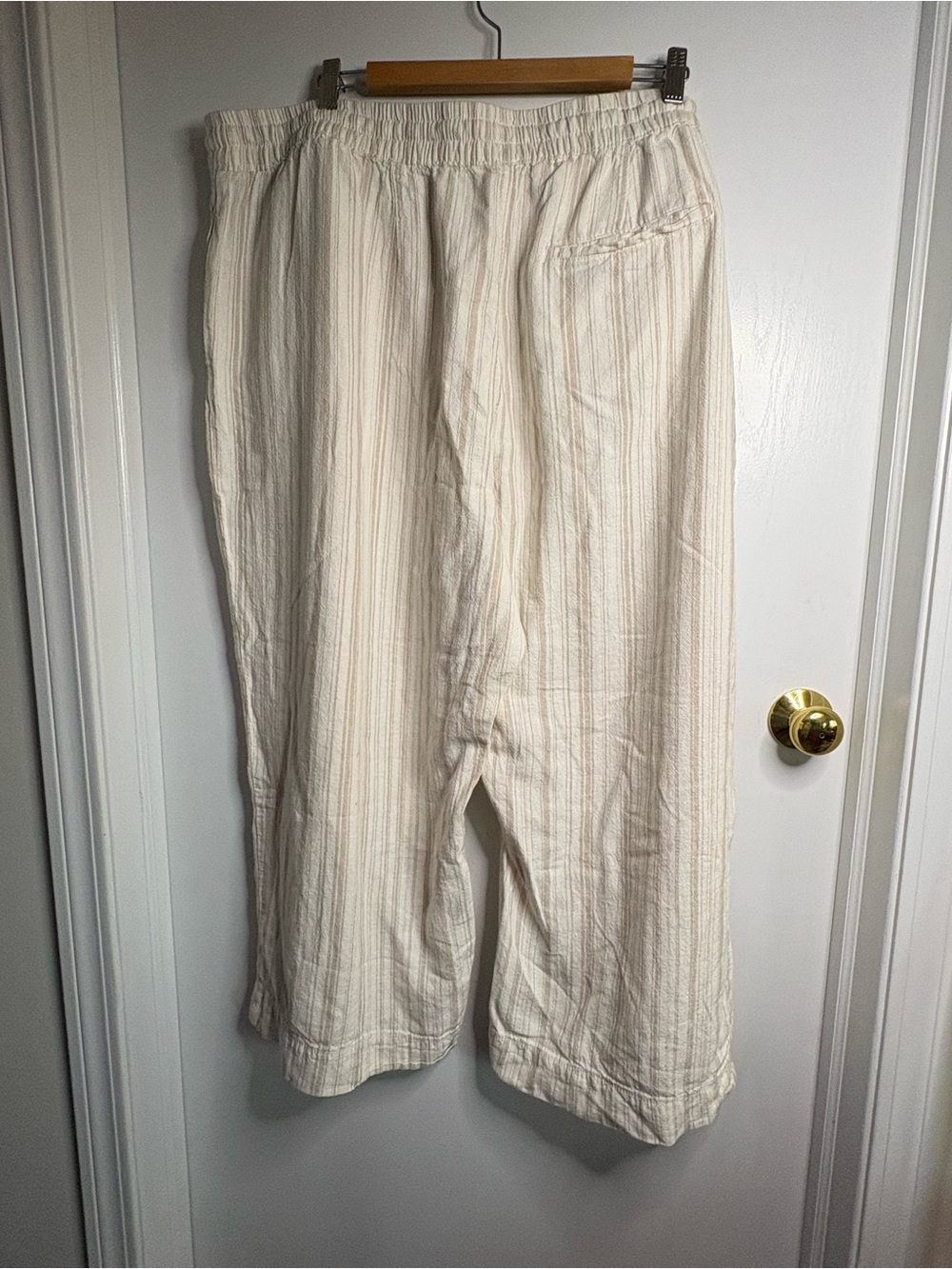 Sonoma Sz 2X WideLeg Pant Linen Rayon Cropped Striped Drawstring Coastal Neutral - Picture 3 of 8